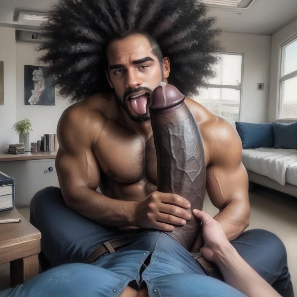 18+, Giant Glans Near Open Mouth, Helping Hand Porno IA Gay