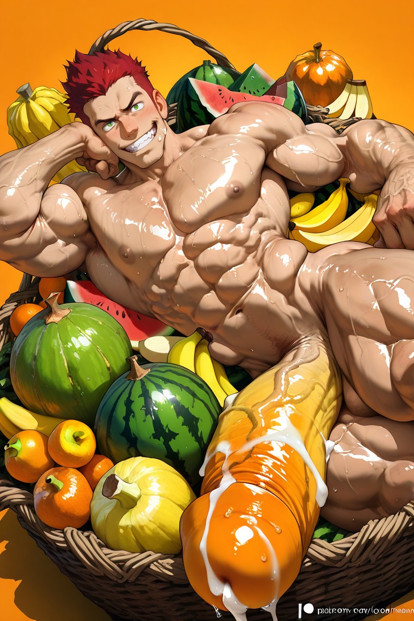 Orange Background, Strong Lines, Naked AI Gay Porn
