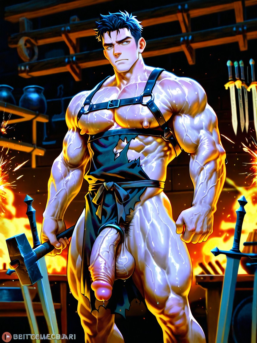 Oversize Growing Heavy Bulging Hyper Pulpy Defined Veiny Masculine Hard Pecs, Giant Cock Swinging With Dynamic Movement, Cutesexyrobutts ゲイAIポルノ