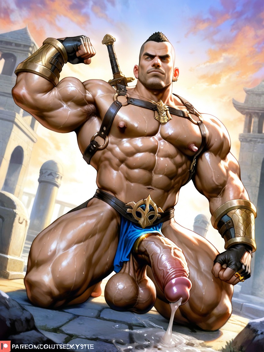 Dynamic Dutch Angle, Ornate Golden Hyper Heavy Cock Ring, Hdr AI Gay Porn