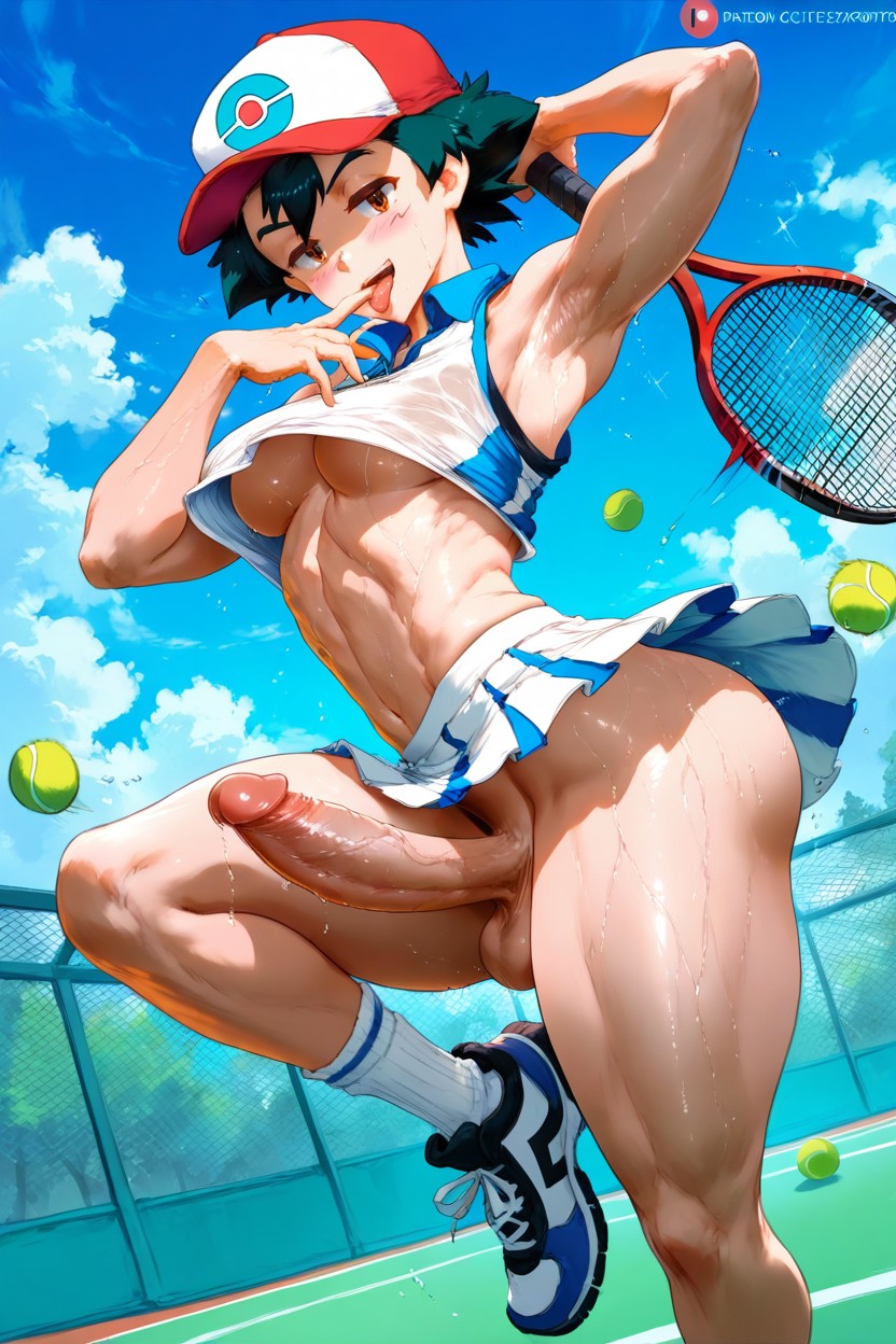 Smooth Skin, Ash Ketchum From Pokémon, Racket Hitting Ball Porno IA Gay