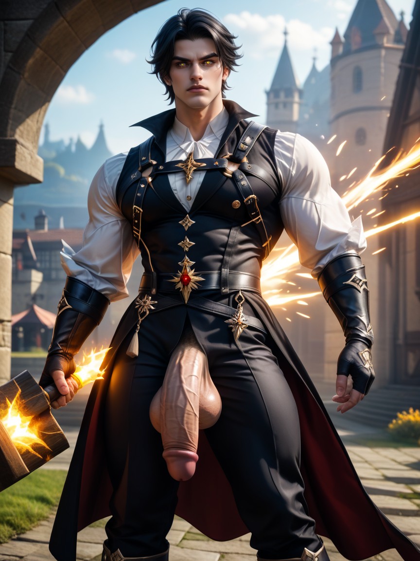 Pelo Negro, Blacksmith Hammer, Highly Detailed Porno gay IA