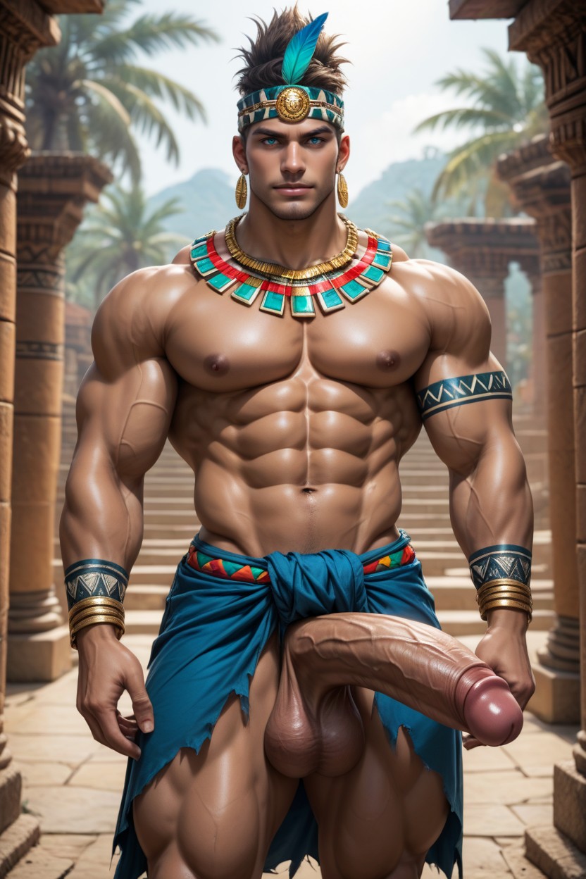 Defined Pectorals, Muscular Warrior Man, Cock Is Visible ゲイAIポルノ