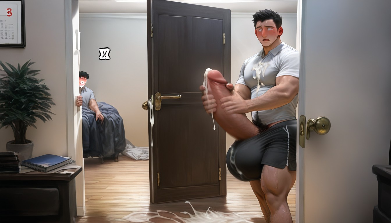 Gigantic Uncut Hyper Penis, Uncut Hyper Cock Bigger Than Leg, Black Hair AI Gay Porn