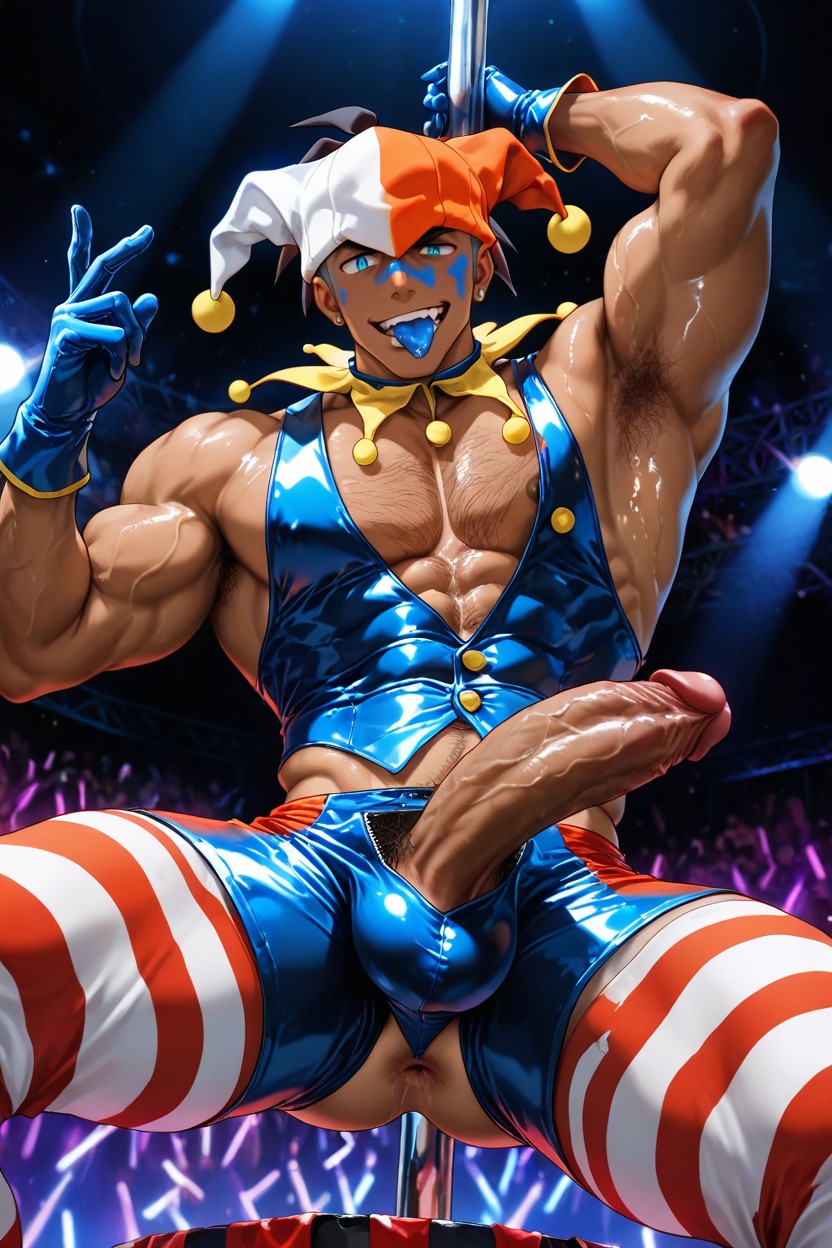 Sexy Male Jester, Latex Tongue Out, Burlesque AI Gay Porn