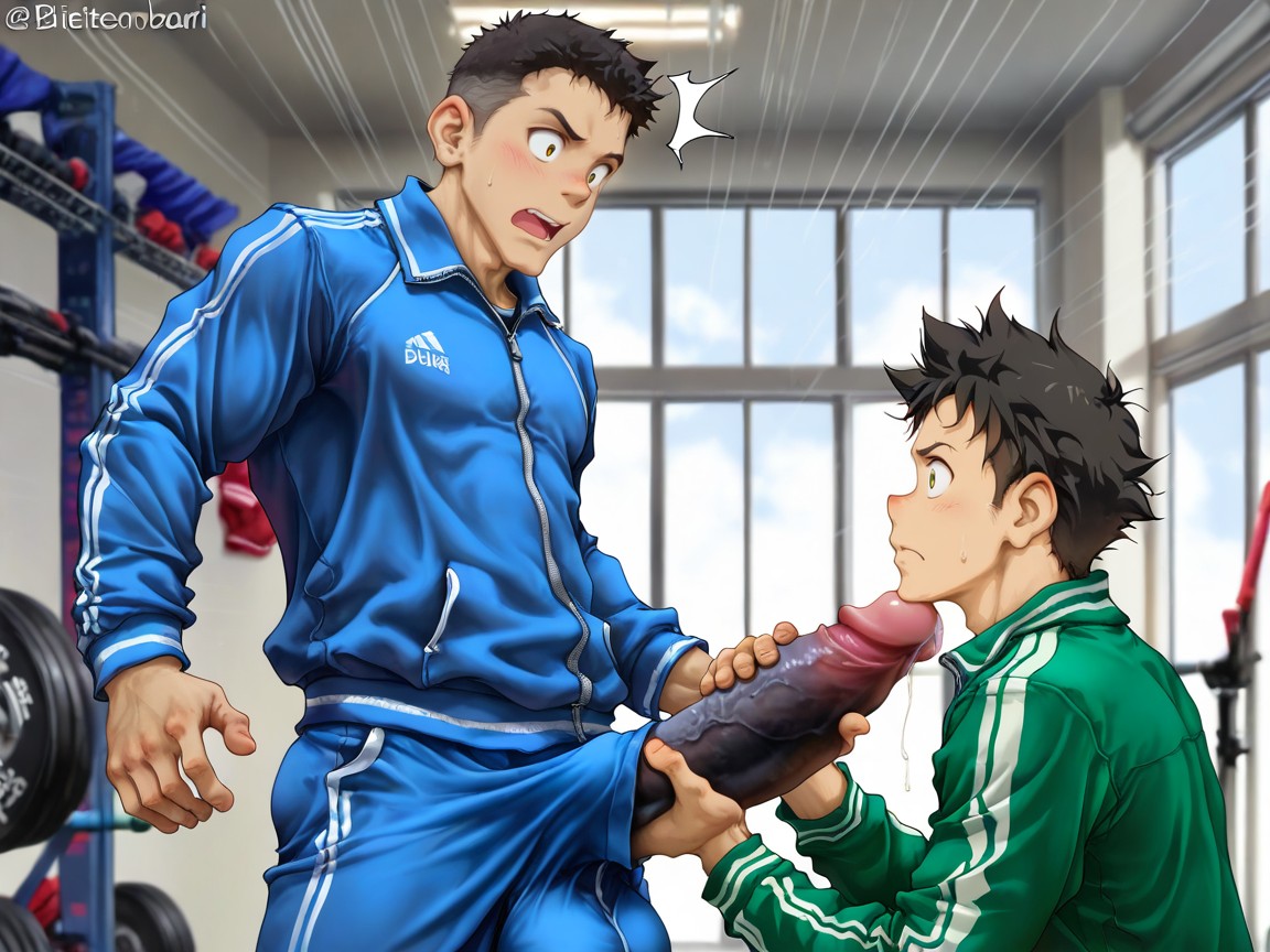 Tracksuit Boner Up To His Chin, 1 Person, Upright Hyper Boner AI Gay Porn