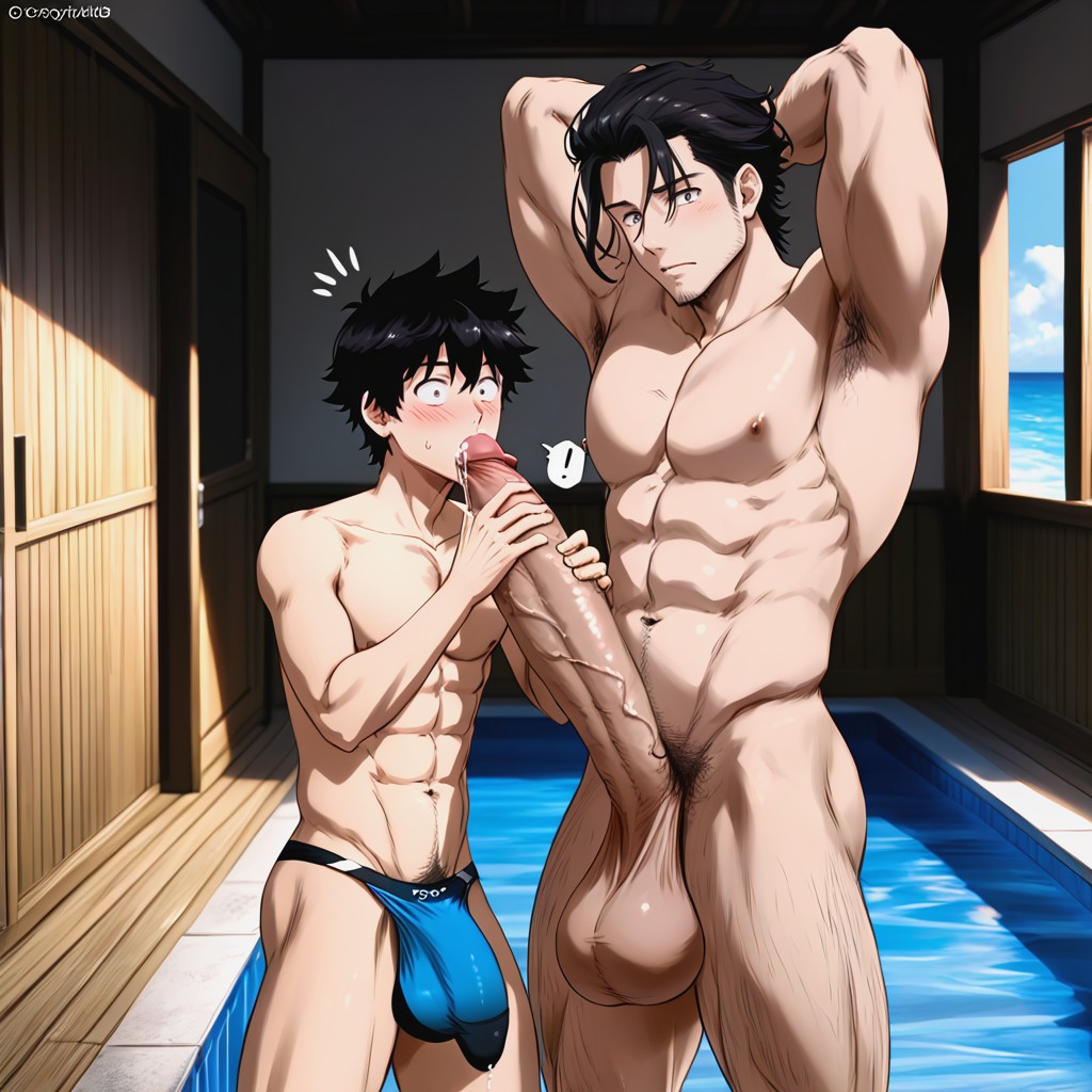 Caught, Tropical Vacation Setting, Bara Manga Style AI Gay Porn