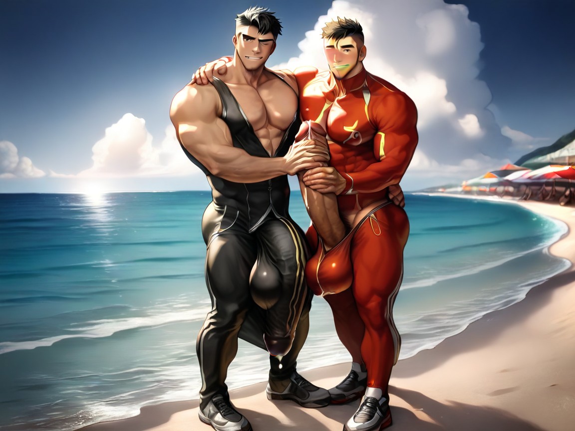 2 People, Mouth On Cock, Precum Leak Through Fabric AI Gay Porn