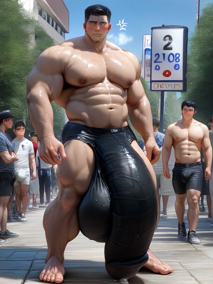 All Characters Are Male Men, Staring At Hyper Man, Hands Fondling Massive Balls AI Gay Porn