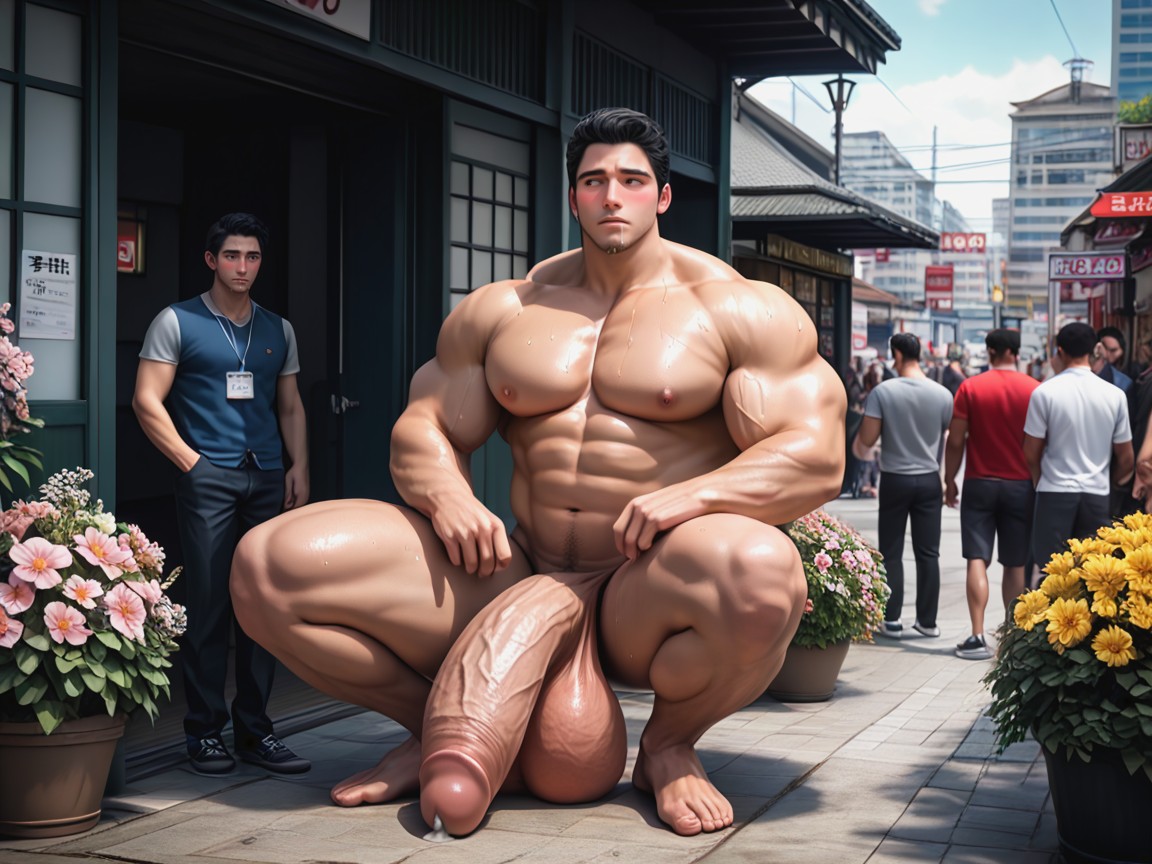 Cock Bigger Than Entire Body, Cock Thicker And Longer Than Leg, Crowded AI Gay Porn