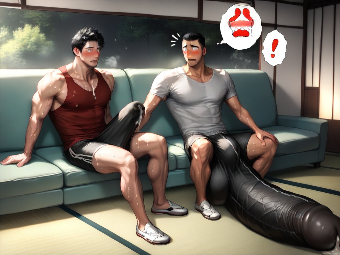 Some Standing Some Sitting, Tatami, Hands Fondling Massive Balls AI Gay Porn