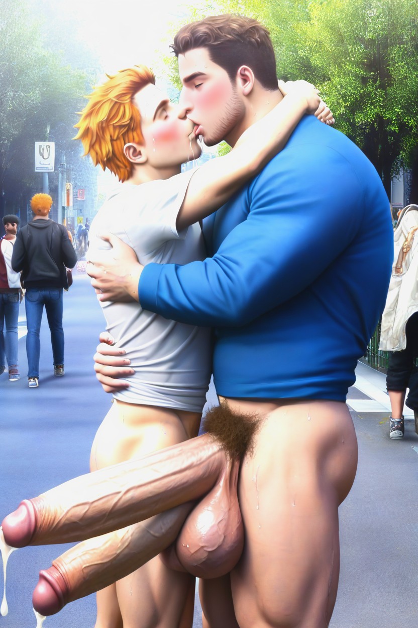 Realism, Gigantic Fully Erect Uncut Cock Taller Than Man, Cock Thicker And Longer Than Leg AI Gay Porn