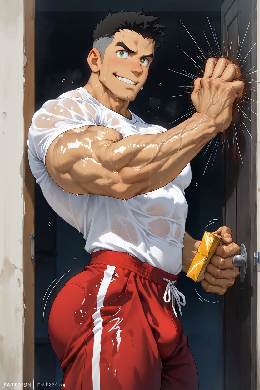 Muscular Delivery Man, Tan Brown Skin, Sweating Porno gay IA