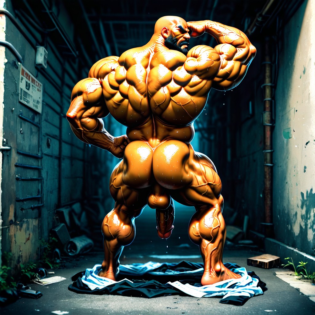 Flaccid Cock, Muscle Structure, Very Sweaty And Oiled AI Gay Porn