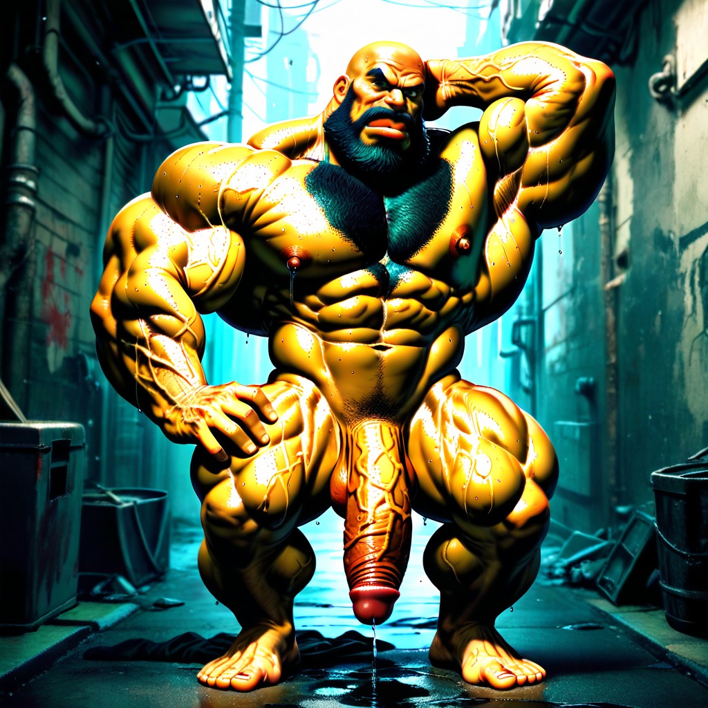 Completely Shaved Face, Detailed Muscles, Manly AI Gay Porn