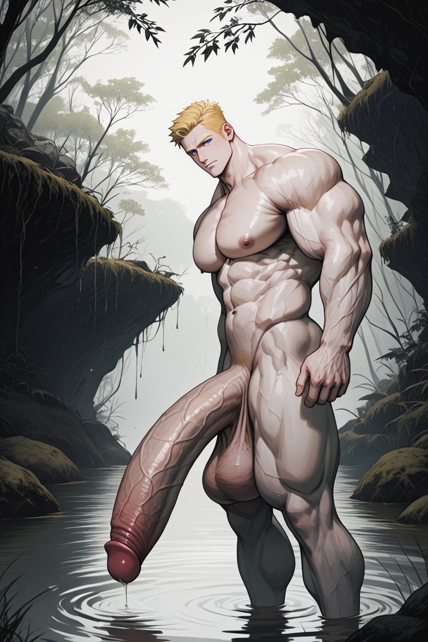 Looking At Viewer, Muscular Handsome Guy Aryans, Boyish Appearance AI Gay Porn