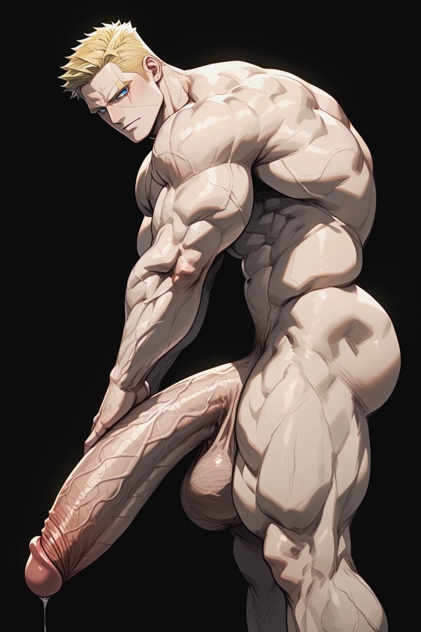 Boyish Appearance, Standing, Oversized Muscles AI Gay Porn