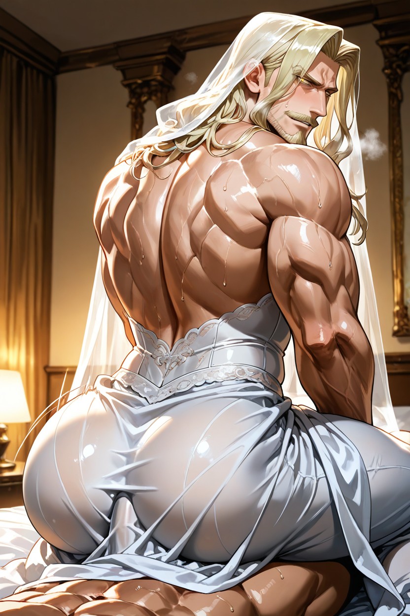 Vigorous Bouncing, Cowgirl Position, Sharp Masculine Jawline AI Gay Porn