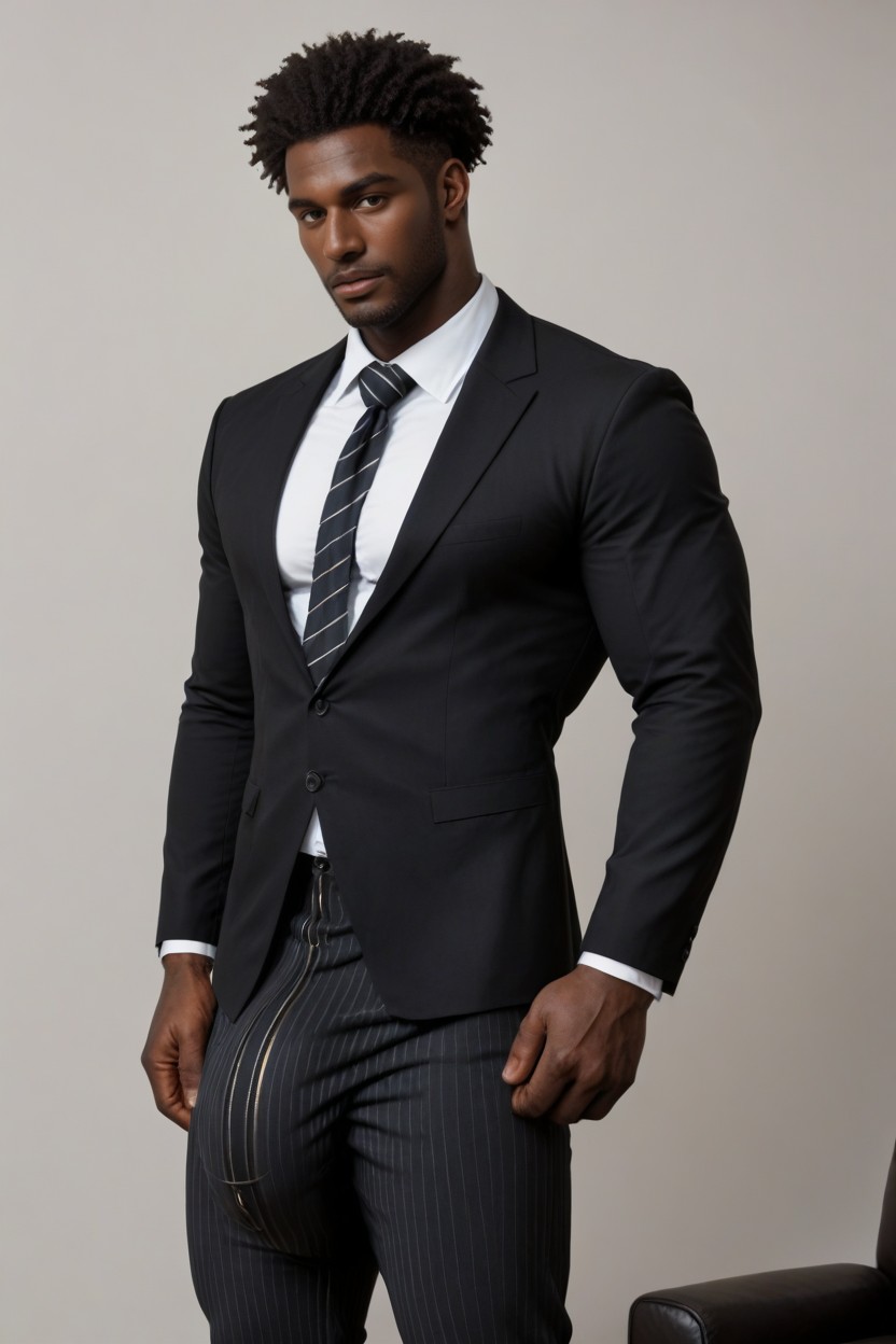 Huge Genital Bulge Inside Pants, Medium Ass, Standing AI Gay Porn