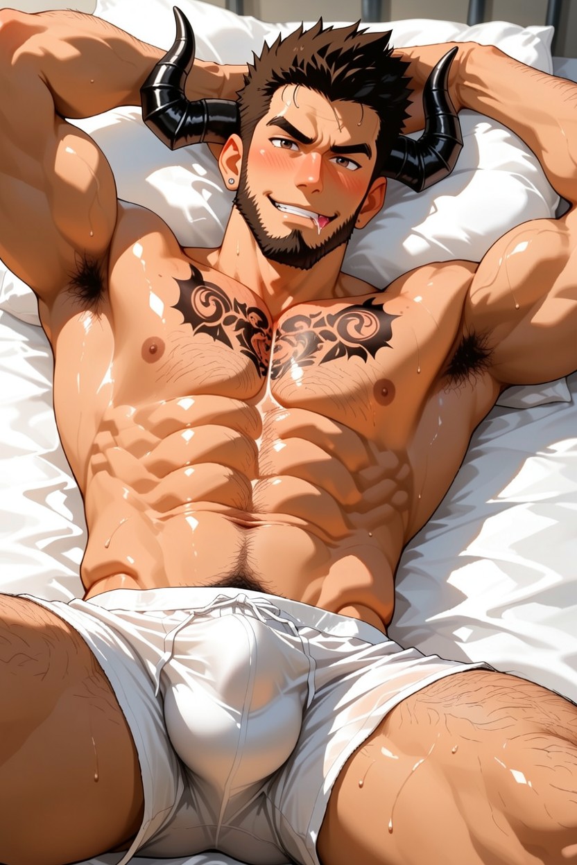 Brown Hair, Blushing, Shirtless AI Gay Porn