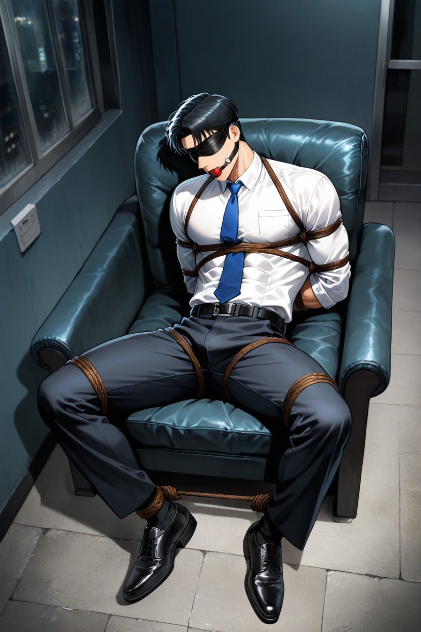 Bench, And Black Socks, Black Office Pants AI Gay Porn