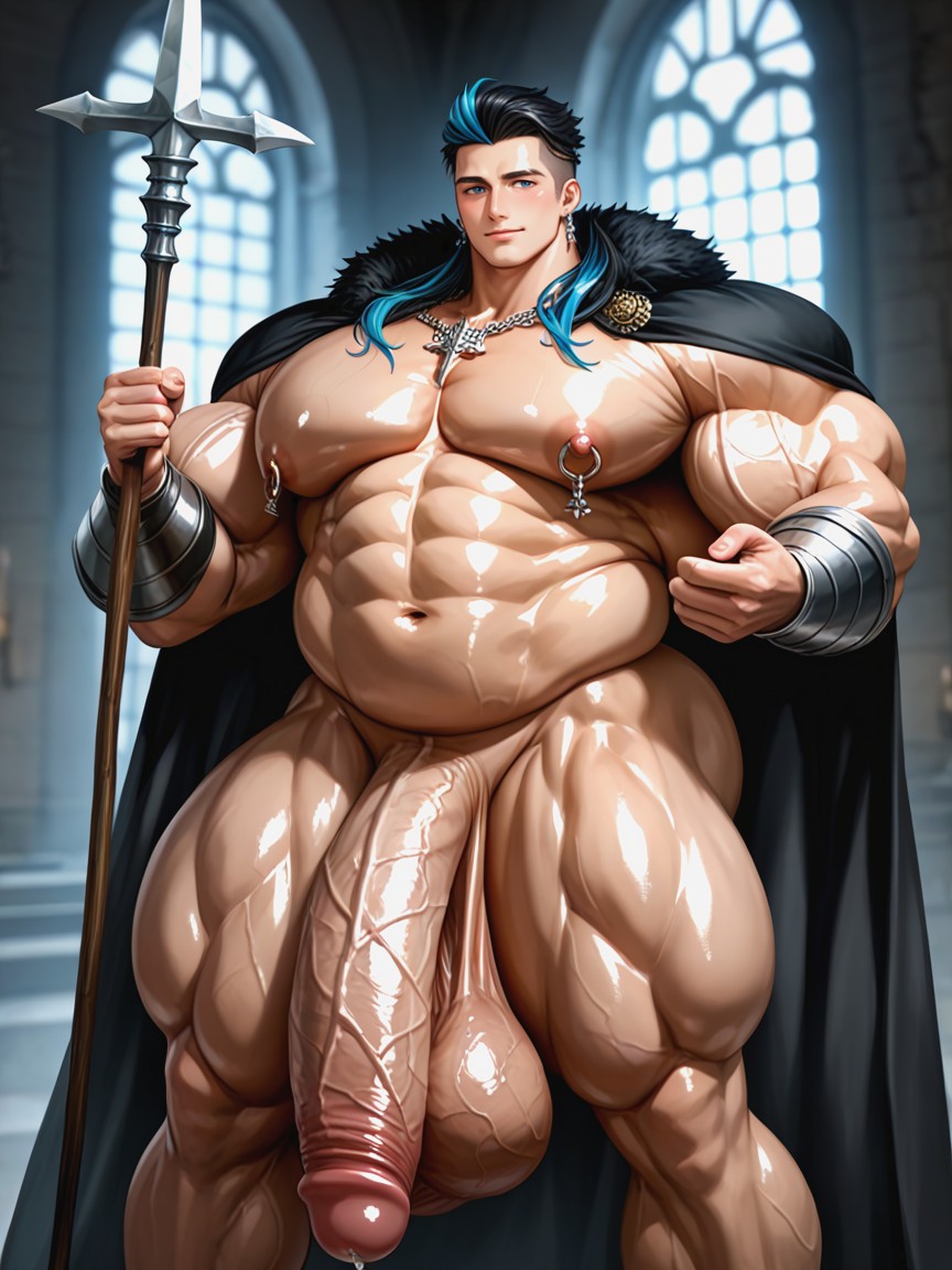Gigantic Comically Long Oversized Lengthy Penis, Oiled Skin, Black Cape Porno gay IA