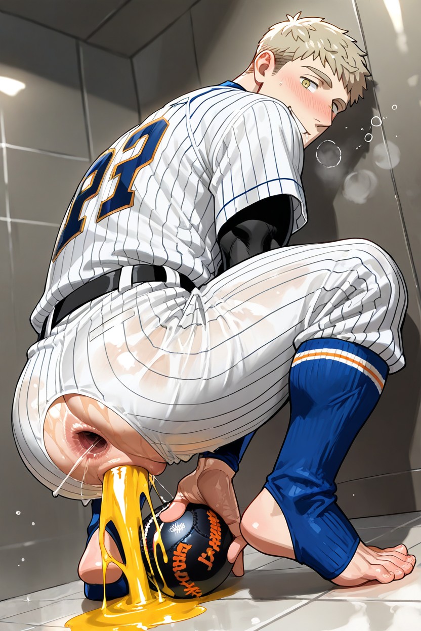 Orgasm, Squatting With M-legs,look Back Over Shoulder, Baseball Uniform AI Gay Porn