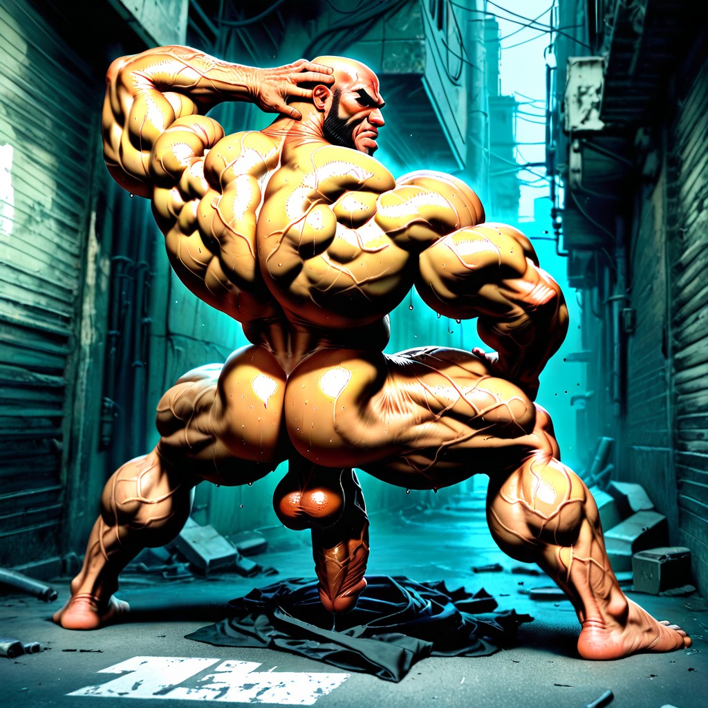 Mighty Man, Very Sweaty And Oiled, Correct Anatomy AI Gay Porn