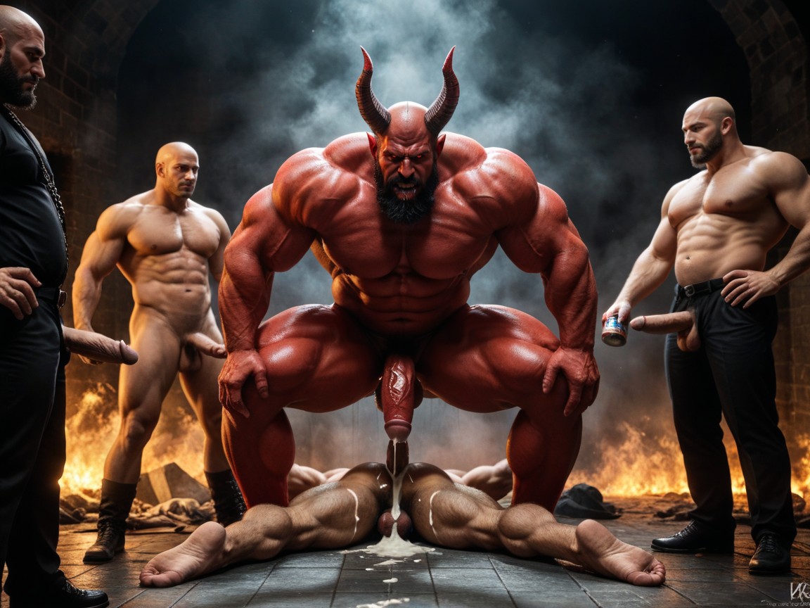 Evil Scary Demon Devil Monster With Huge Muscles, Cocks All Over Body, Huge Butt AI Gay Porn