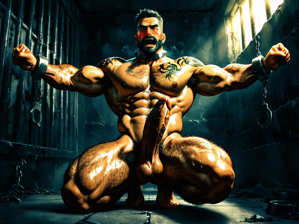 Naked, Hairy Legs, Iron Collar AI Gay Porn