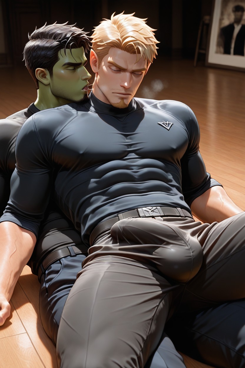 Hard Cock In Underwear, Cock Bulge Erect Sideways, Very Short Hair AI Gay Porn