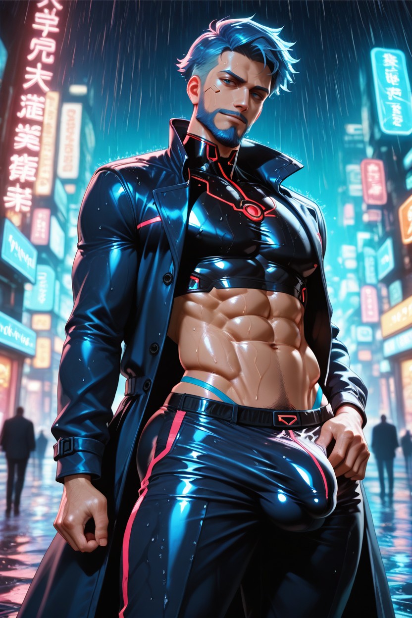 Blue Eyes, Cyberpunk Hacker, Bubble Butt AI Gay Porn