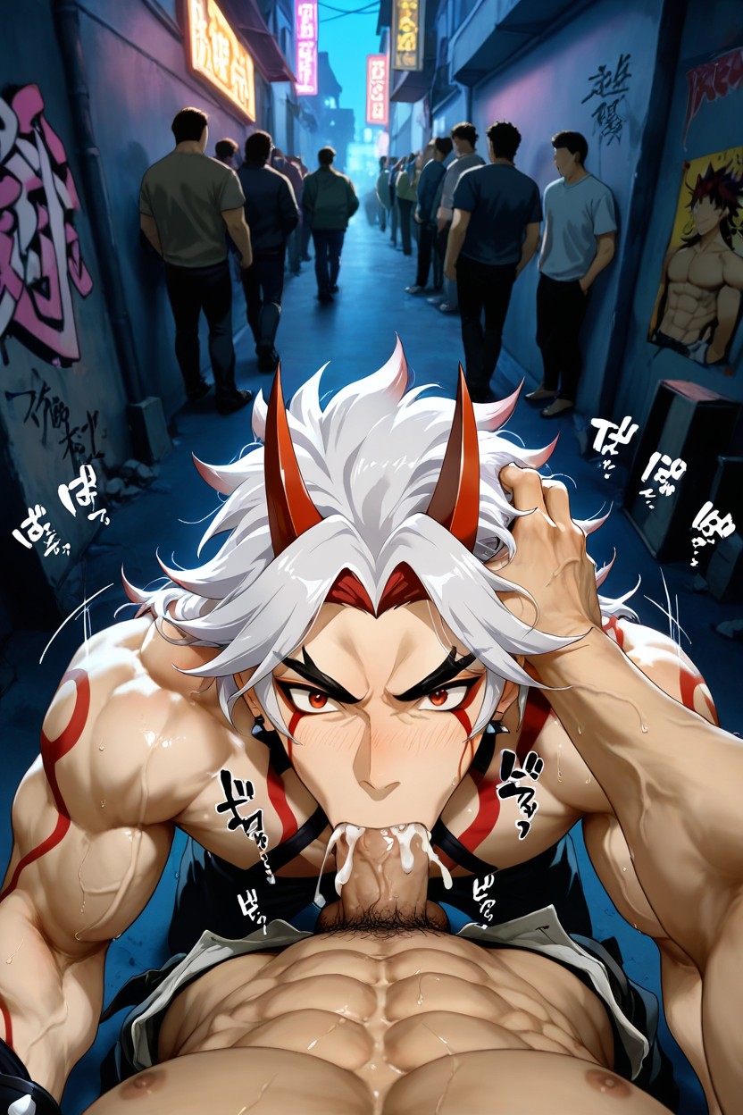 Against Wall, Tongue Out, Muscular AI Gay Porn