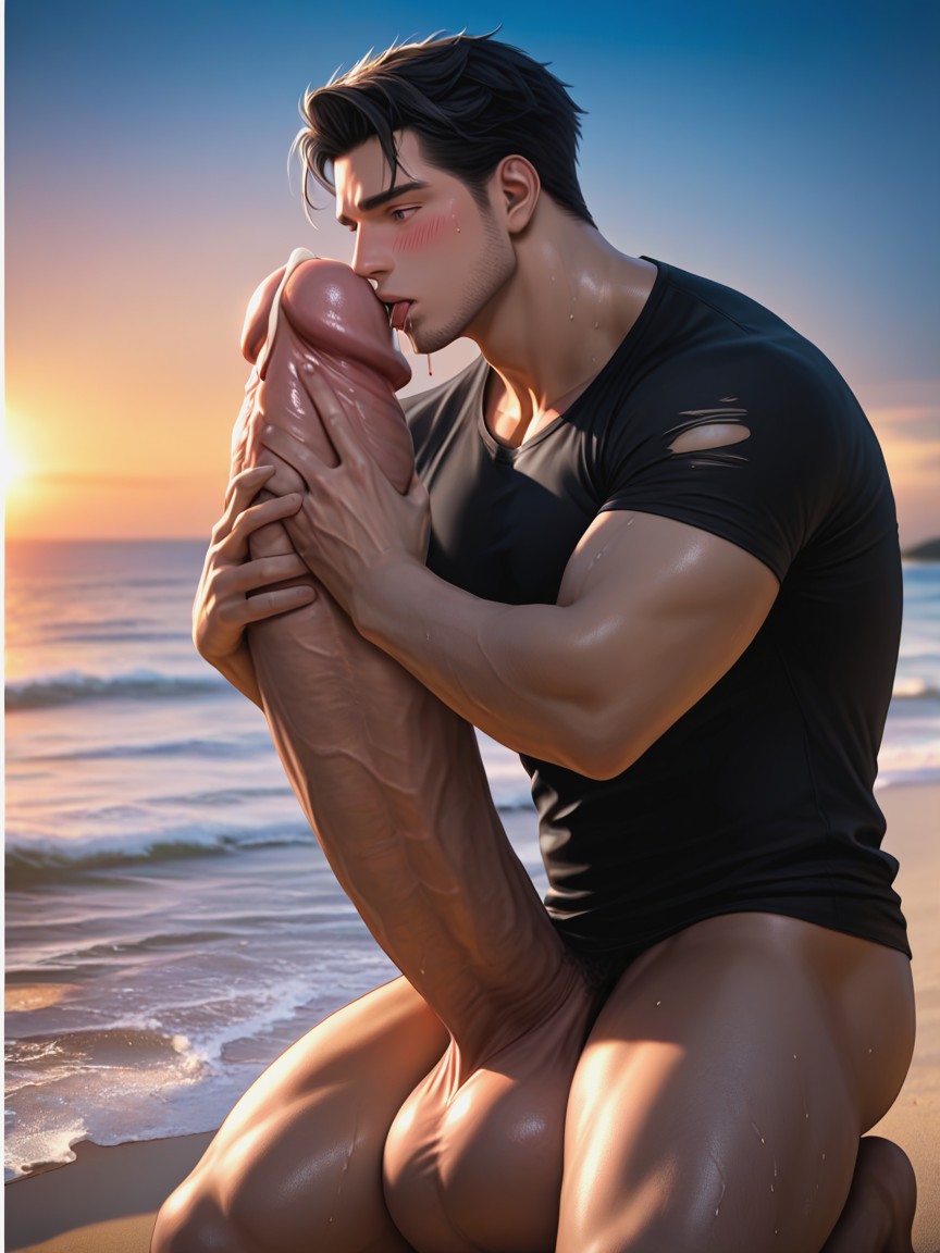 Precum Stain, All Male Body, Cock Bigger Than Entire Body AI Gay Porn