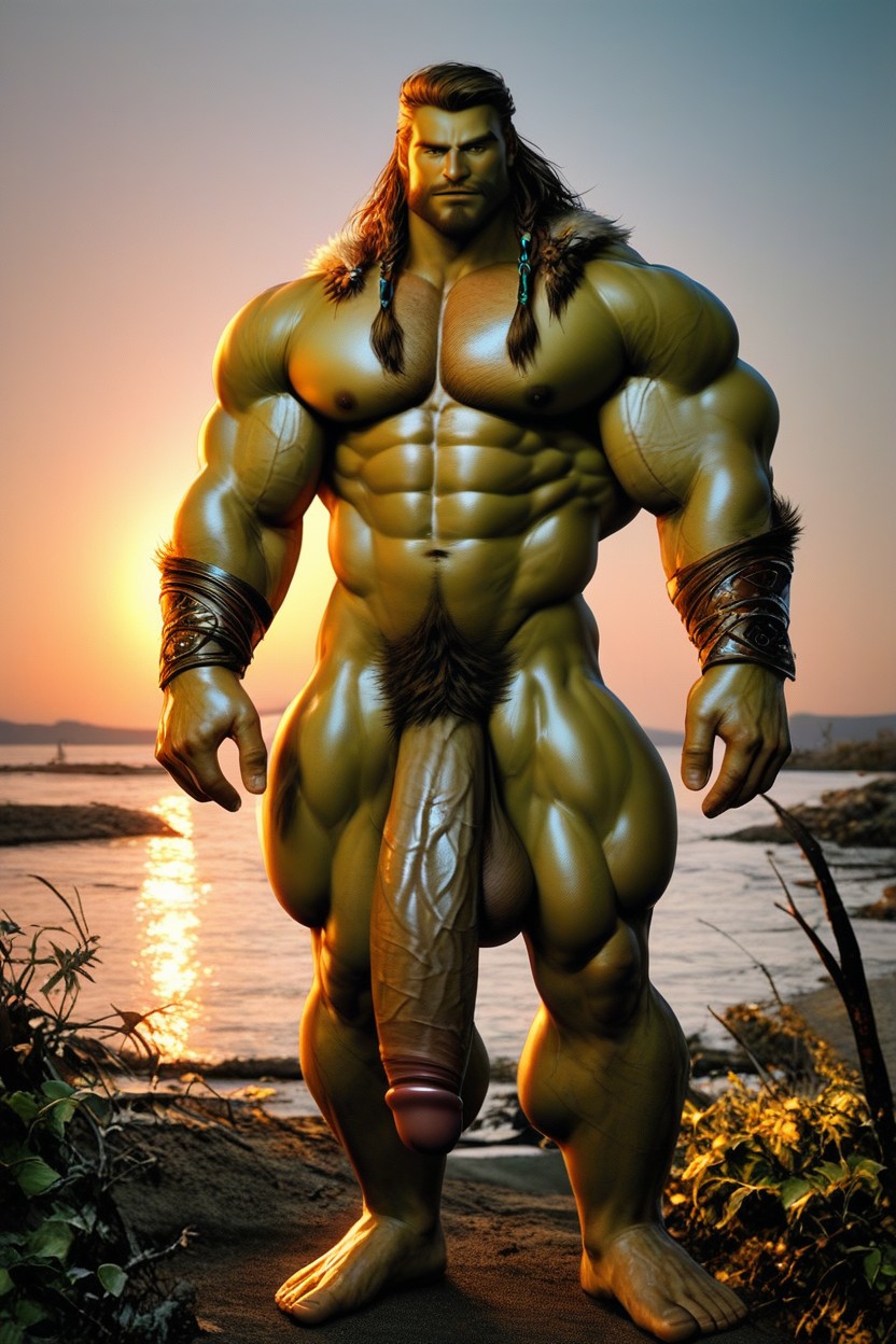Pauldrons, Sunset, Oversized Muscles AI Gay Porn
