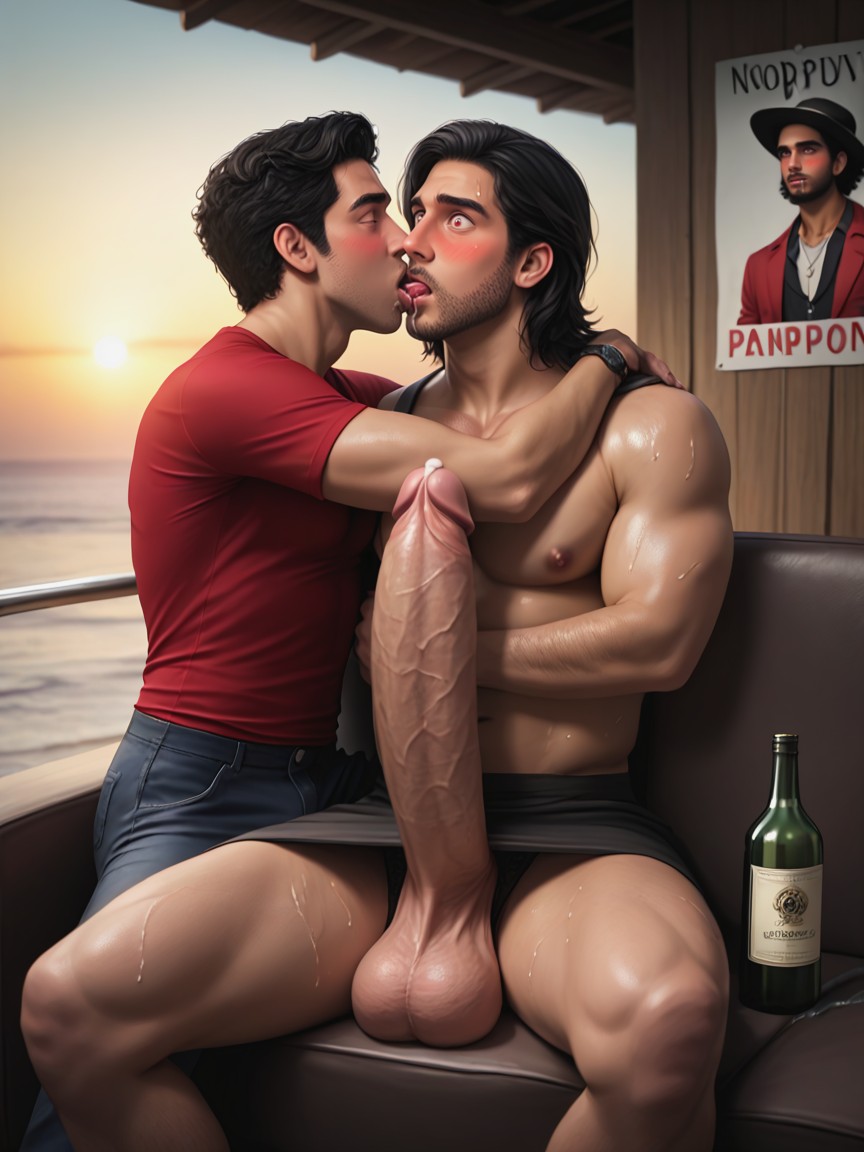 Licking Cock, Giant Erect Bulge, Clear Lines AI Gay Porn