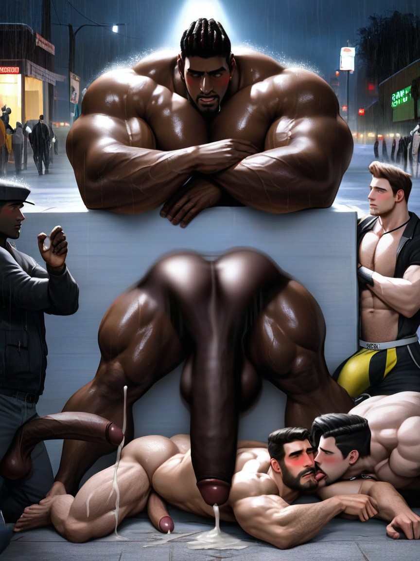 Looking Embarassed, Only Men, Hands Fondling Massive Balls AI Gay Porn