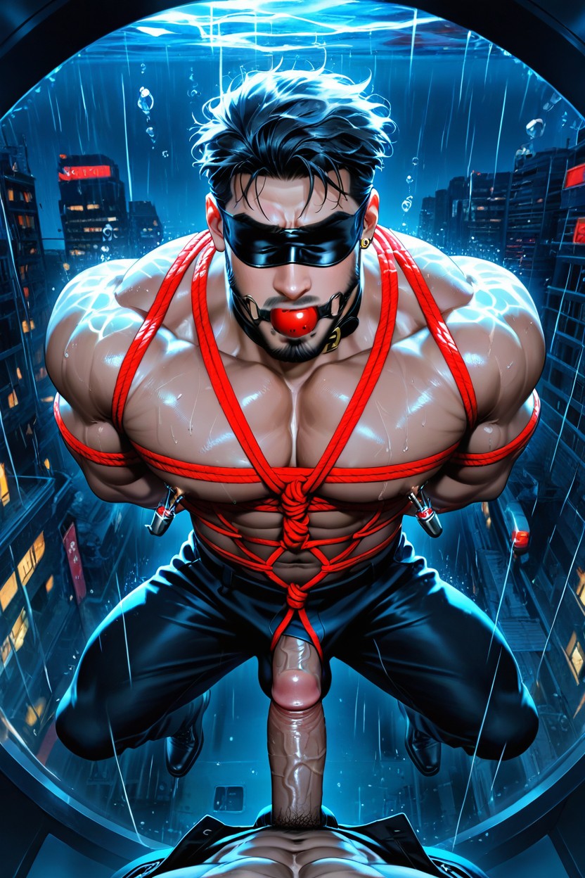 Ball Gag, Arms Behind Back, Shibari AI Gay Porn