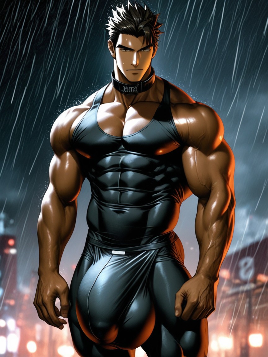 Raining, Slicked, Cums Into His Own Face AI Gay Porn