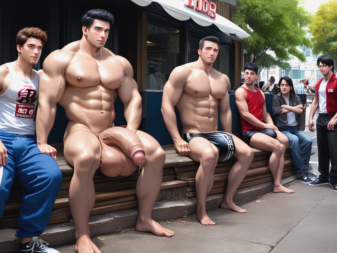 Cock Too Big To Hide, Crop Top, All Male Body AI Gay Porn