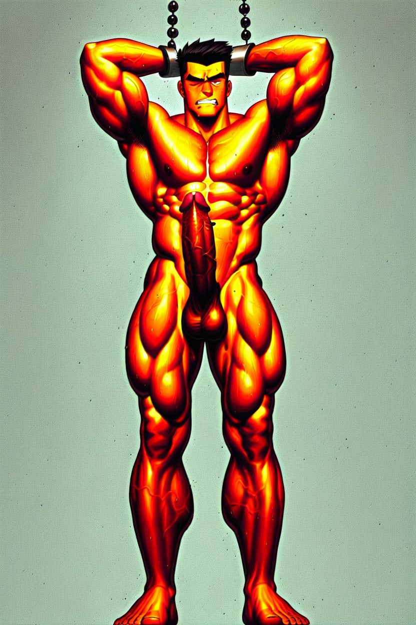 Clenched Teeth, Large, His Sunburned Face Contorted Into A Grimace AI Gay Porn