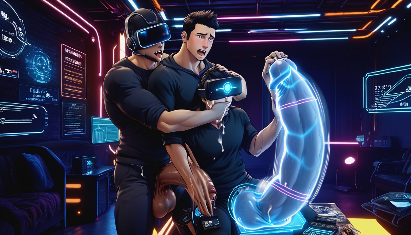 Licking Cock, Penis Base Realistically Attached To Crotch, Exhibitionism AI Gay Porn