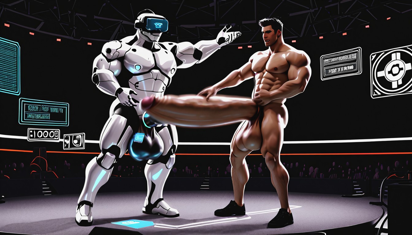 Cum Machine, Uncut Hyper Cock Bigger Than Leg, Licking Cock Pornografia gay com IA