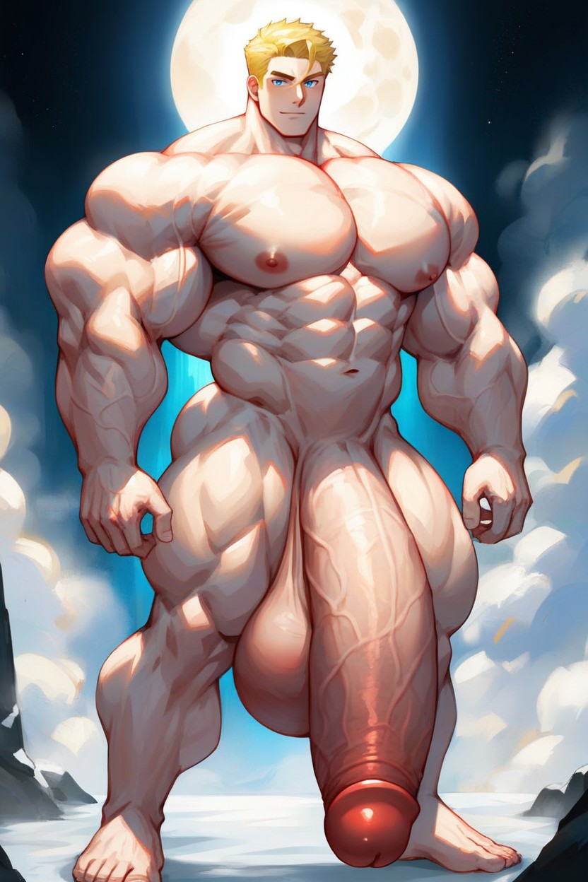 Hyper Massive Huge Round Pecs, 18+, Side View AI Gay Porn