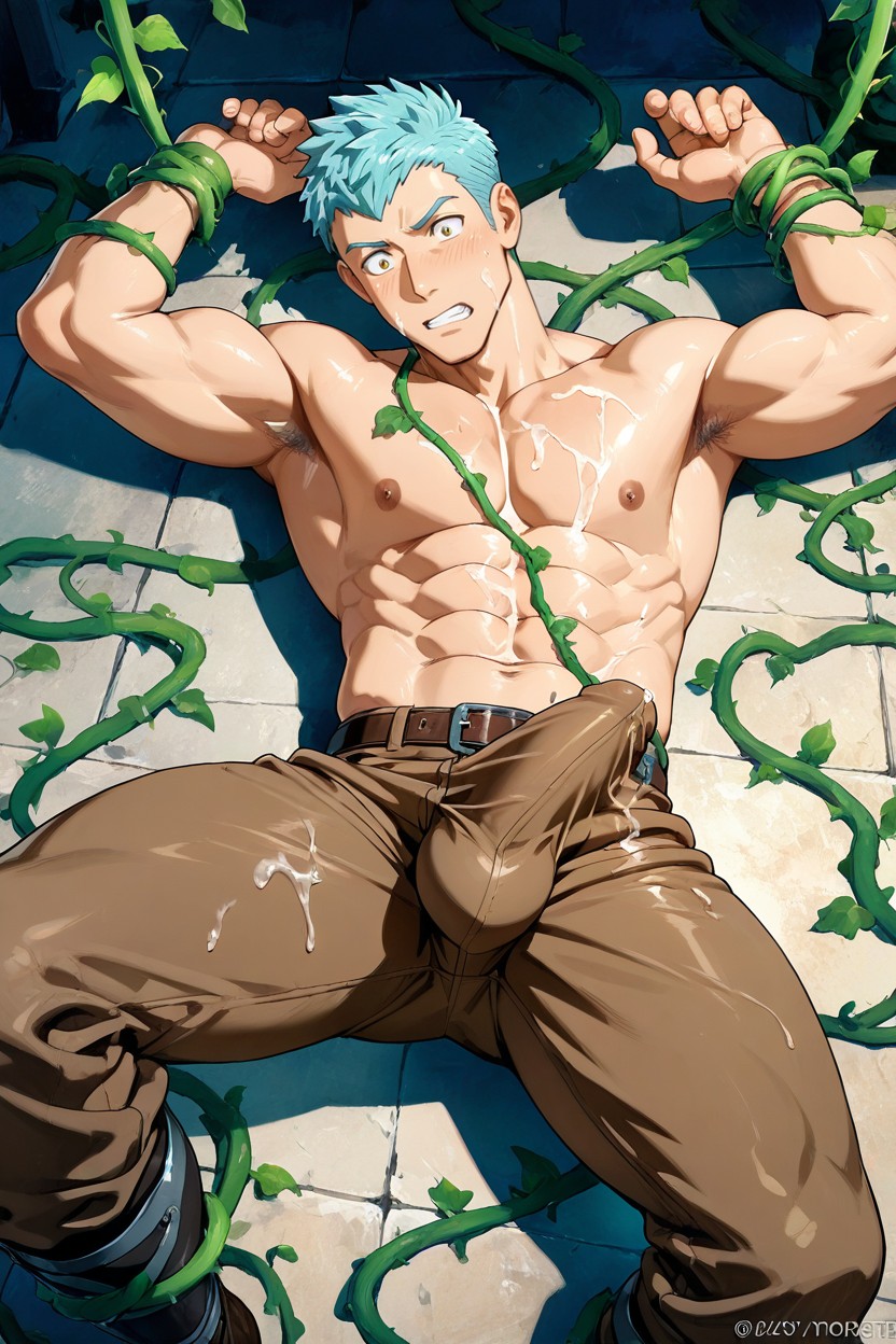 Being Fucked By Green Vines, Constrained By Vines, Sideways Bulge AI Gay Porn