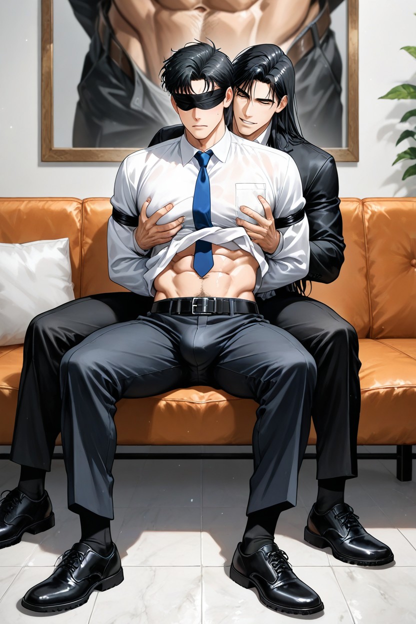 黑色, Black Pants, Hair Ends Slightly Curled Up At The Ends AI同性恋黄片