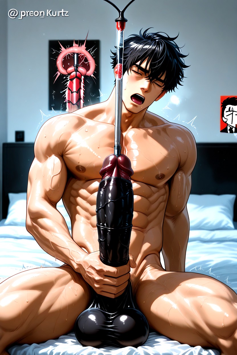 Impossibly Long Hyper Penis, Hyper Urethral, Tube Shape Visible Through Penis AI Gay Porn