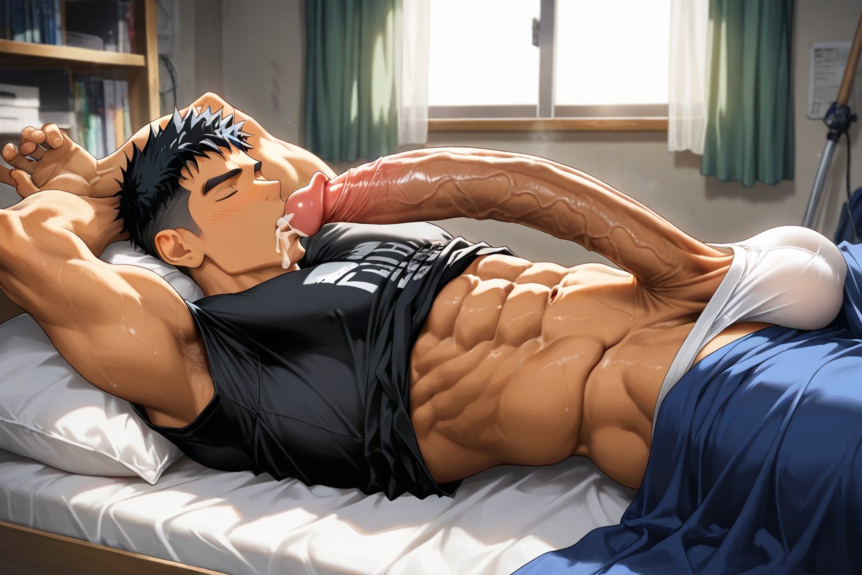Penis Glans In Mouth, Bed, Messy Hair ゲイAIポルノ
