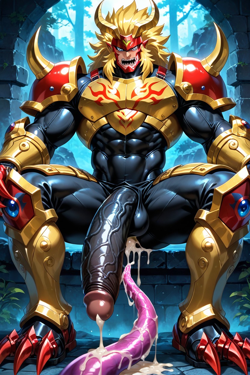 Chest Armor, Muscular Build, Anime Style Pornografia gay com IA