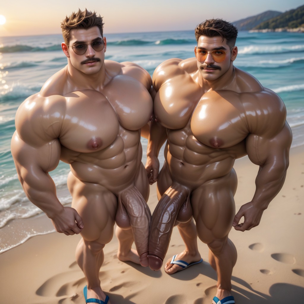 Oiled Cock, Huge Erect Penis, Big Round Pecs AI同性恋黄片